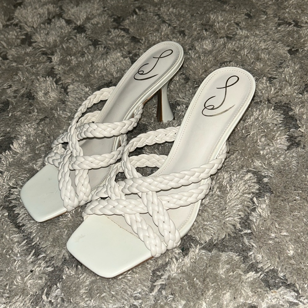 Sam Edelman Marjorie Braided Heeled Sandals White Leather Women's Shoes Size 10